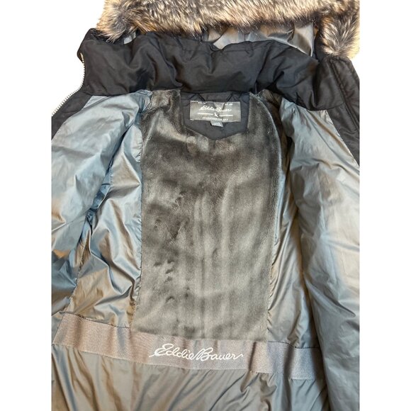 Eddie Bauer Women’s S Black Long Down Quilted Puffer Jacket Parka Faux Fur Hood - Picture 12 of 13